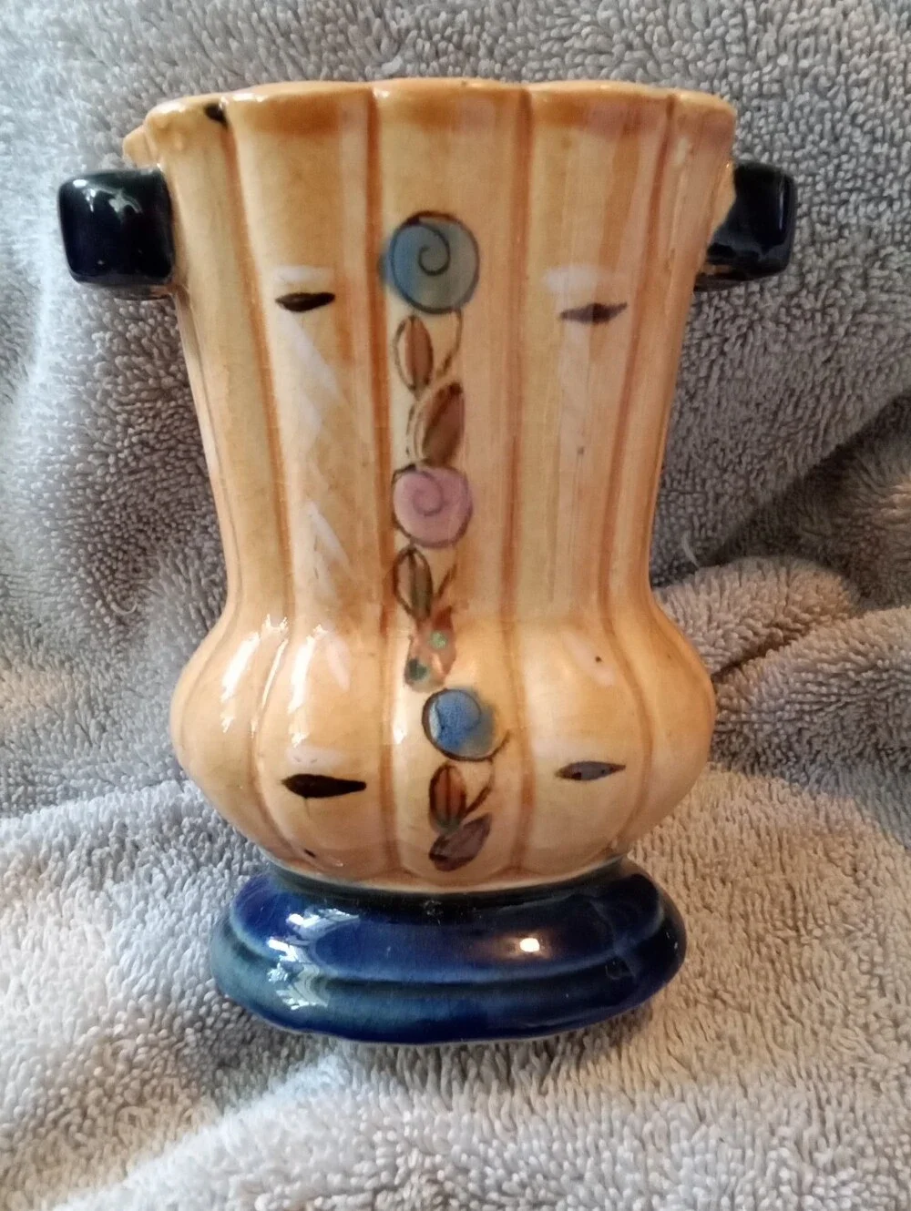 #1543 Hand-Painted Ceramic Vase in Cream and Blue - Home Accents